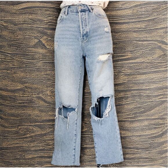 PacSun Light Denim Distressed High Rise Straight Jeans 26 - Picture 1 of 9